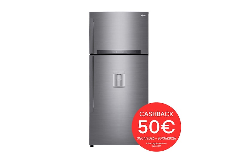Vista frontale di Frigorifero doppia porta | Classe E, 509L | Wi-Fi, Door&Linear Cooling, Gestione umidità, Dispenser acqua, No frost | Inox GTF744PZPED